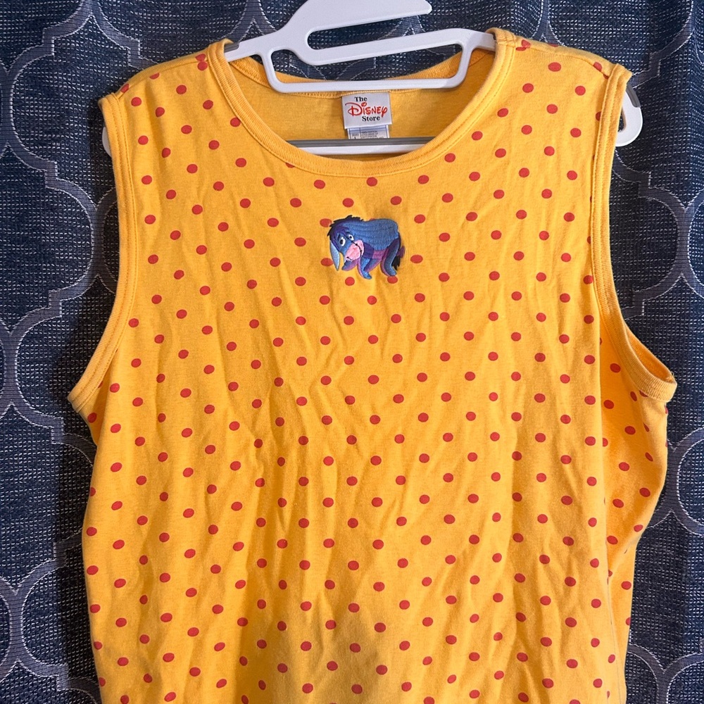 Vintage Disney Eeyore Yellow Tank Top with Red Polka Dots